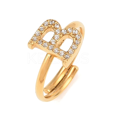 304 Stainless Steel Micro Pave Cubic Zirconia Cuff Open Rings RJEW-D336-01G-09-1