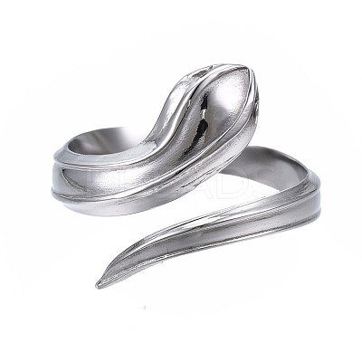 Non-Tarnish 304 Stainless Steel Snake Wrap Open Cuff Ring for Women RJEW-T023-78P-1