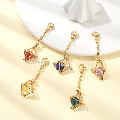 5Pcs Brass Braided Chain Pouch Empty Stone Holder Pendant Decorations HJEW-CJ0001-11G-1