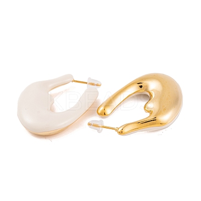 Nuggets Brass Enamel Half Hoop Stud Earrings for Women EJEW-G391-20A-G-1
