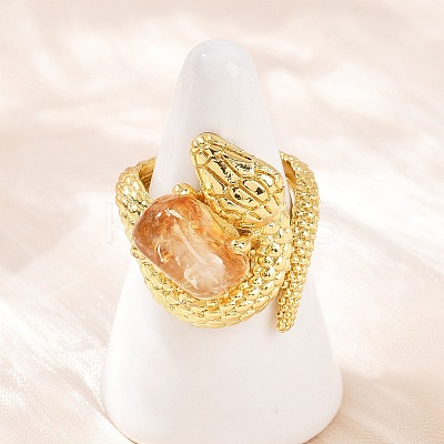 Snake Natural Yellow Quartz Open Cuff Rings RJEW-K286-10G-01-1