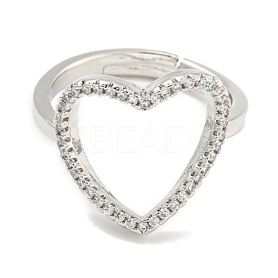 Heart Rack Plating Brass Micro Pave Cubic Zirconia Heart Adjustable Rings for Women RJEW-F162-12P-1