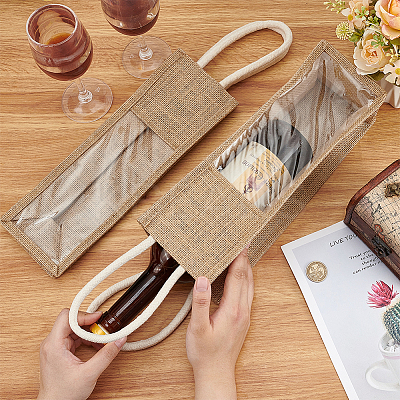 1-Sot Rectangle Linen Wine Storage Bags with Handle ABAG-WH0046-28A-1