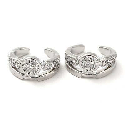 Rack Plating Brass Micro Pave Cubic Zirconia Flat Round Cuff Earrings EJEW-E290-09P-1