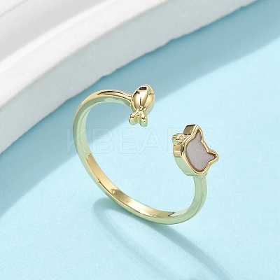 Brass Enamel Cuff Rings for Women RJEW-C126-07G-1
