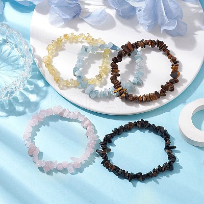 12 Constellation Natural Mixed Gemstone Chip Beaded Stretch Bracelets Sets for Women Men BJEW-JB10264-08-1