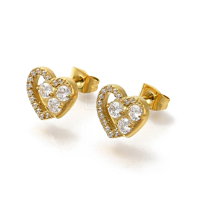 304 Stainless Steel Micro Pave Clear Cubic Zirconia Stud Earrings EJEW-H018-02G-05-1