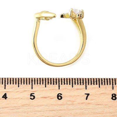 Ocean Theme Brass Micro Pave Cubic Zirconia Cuff Rings for Women RJEW-F184-17C-G-1