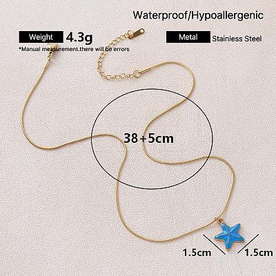 Vintage Ocean 304 Stainless Steel Enamel Starfish Pendant Necklaces for Women FT5866-1