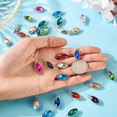 48Pcs 12 Colors Zinc Alloy Glass Pendants GLAA-TA0003-24-1