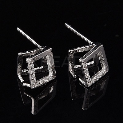 Rhodium Plated 925 Sterling Silver Stud Earring Findings X-STER-F048-28P-1
