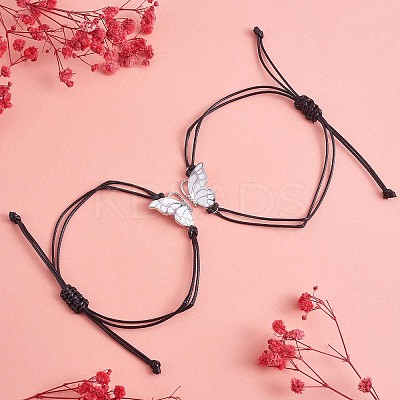 2Pcs White Brass Enamel Butterfly Link Bracelets Set JB732A-1