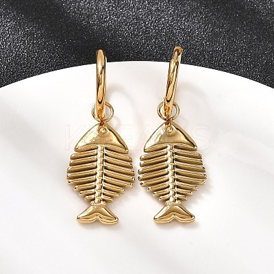 304 Stainless Steel Fish Hoop Earrings EJEW-K268-42G-1