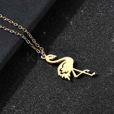 304 Stainless Steel Flamingo Shaped Pendant Cable Chain Necklaces for Women Men NJEW-Q032-02A-G-1