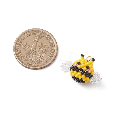 Glass Seed Beaded Bees Pendants PALLOY-MZ00939-1