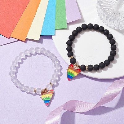 2Pcs 2 Style Synthetic Hematite & Glass Round Beaded Stretch Bracelets Set BJEW-JB10050-03-1