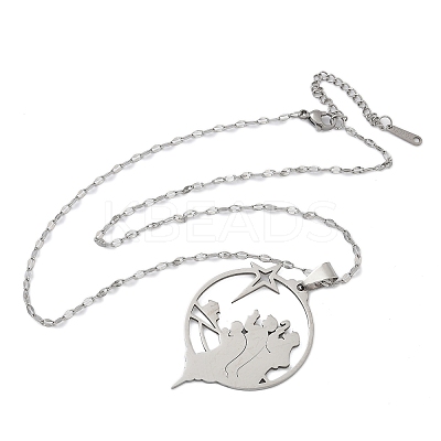201 Stainless Steel Hollow Star with Prayer Pendant Necklaces for Ramadan & Eid Mubarak NJEW-D318-04P-1