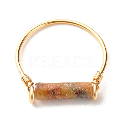 Natural Jade Column Beads Finger Ring RJEW-JR00404-03-1