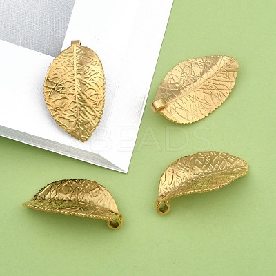 304 Stainless Steel Leaf Pendants STAS-S040-07G-1