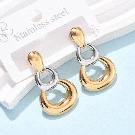 304 Stainless Steel Two Tone Gourd Dangle Stud Earrings EJEW-C142-15PG-1