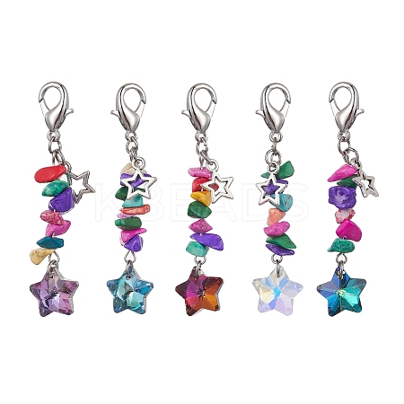 Glass Star Pendant Decoration HJEW-JM01588-S-1