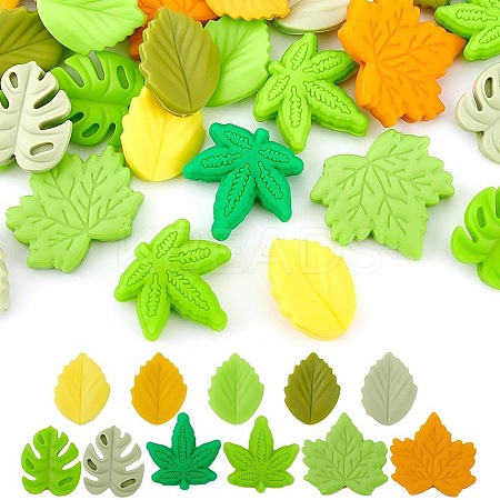 33Pcs 11 Styles Leaf Silicone Focal Beads SIL-AR0001-17-1