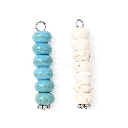 2Pcs 2 Colors Dyed Synthetic Turquoise Rondelle Beaded Pendants PALLOY-JF04623-01-1
