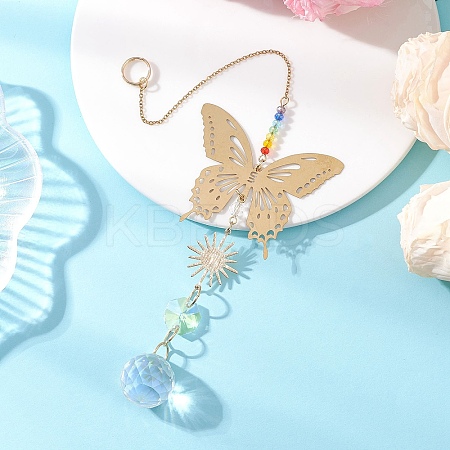 Glass Beads & 201 Stainless Steel Butterfly Hanging Suncatchers HJEW-JM04761-02-1
