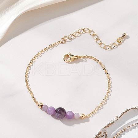 Natural Amethyst Round Beads link Bracelets BJEW-JB13172-01-1
