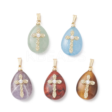 Natural Green Aventurine & Amethyst & Dyed Quartz & Brecciated Jasper & Tiger Eye Pendants PALLOY-JF04842-1