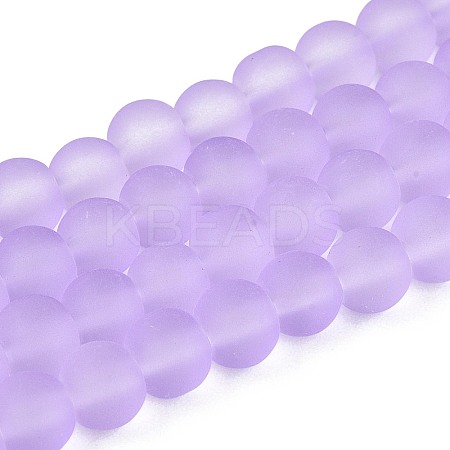 Baking Paint Lilac Frosted Round Transparent Glass Bead Strands X-GLAA-S031-6mm-25-1