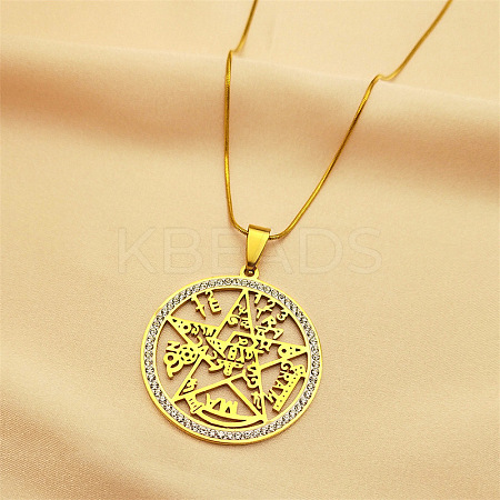 201 Stainless Steel Tetragrammaton Solomon Kabbalah Pendant Necklaces NJEW-S007-22G-1