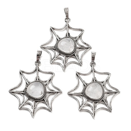 Natural Quartz Crystal Rock Crystal Spider Web Pendants G-Q163-09AS-05-1