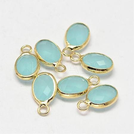 Oval Faceted Golden Tone Brass Glass Charms GLAA-O015-24G-1