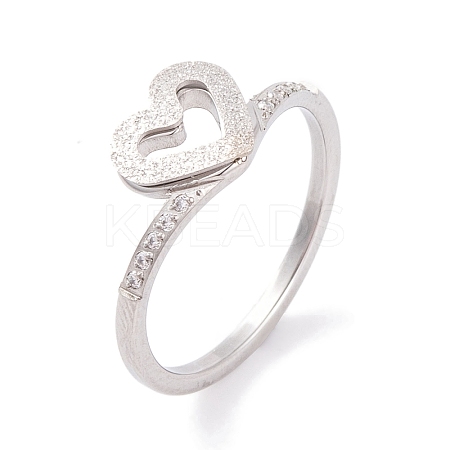 304 Stainless Steel Heart Finger Ring for Women RJEW-C086-06-P-1