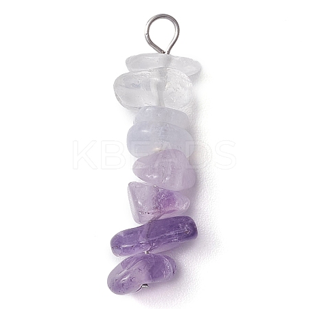 Gradient Color Natural Quartz Crystal & Natural Lavender Amethyst & Natural Blue Lace Agate Chip Beaded Pendants PALLOY-JF02790-03-1