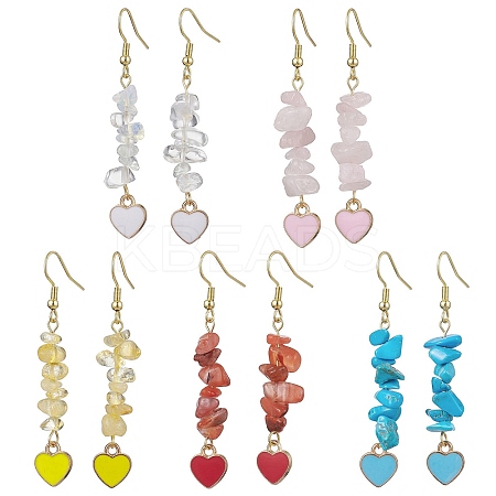 Natural & Synthetic Mixed Gemstone Chips Dangle Earrings EJEW-JE05645-1