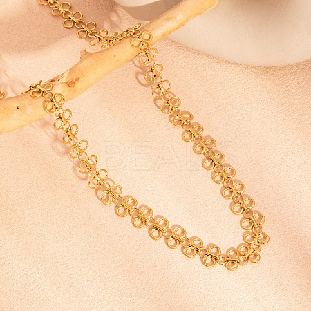 304 Stainless Steel Bowknot Ring Link Chain Necklaces for Women NJEW-Z086-03G-1