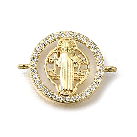 Brass Pave Clear Cubic Zirconia Saint Benedict Connector Charms KK-M101-07G-1