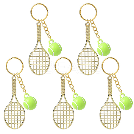 5Pcs Opaque Acrylic Tennis with Alloy Tennis Racket Keychains KEYC-YW00243-02-1