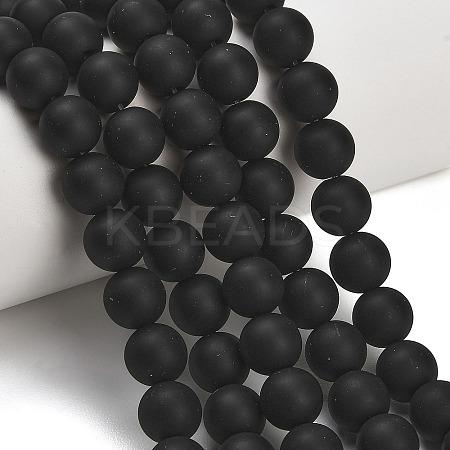 Natural Brazil Black Onyx(Dyed & Heated) Beads Strands G-Z024-01B-10mm-01-1