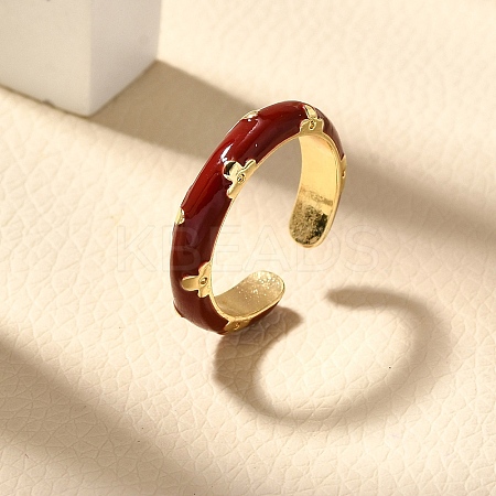 Brass Enamel Cuff Rings for Women LS-RJEW-U040-01G-01-1