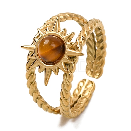 Natural Tiger Eye Finger Rings RJEW-Q822-26G-01-1