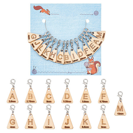 13Pcs 13 Style Triangle with Letter L~M Wood Pendant Locking Stitch Markers HJEW-AB00640-1