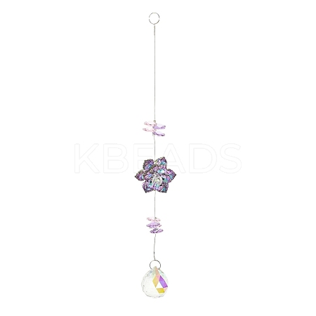 Glass Flower Hanging Suncatchers HJEW-P018-E01-1