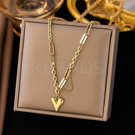 304 Stainless Steel Heart Pendant Necklaces for Women LS-NJEW-Q028-05G-1