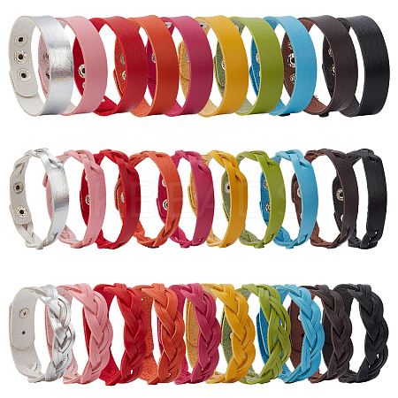 30Pcs 30 Colors PU Leather Braided Cord Bracelet BJEW-AN0001-85-1