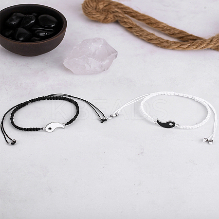 2Pcs Matching Alloy Enamel Yin-yang Link Bracelets BJEW-LP00016-1