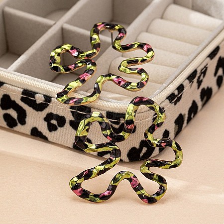 Flower with Leopard Print Alloy Stud Earrings EJEW-Z112-04G-1