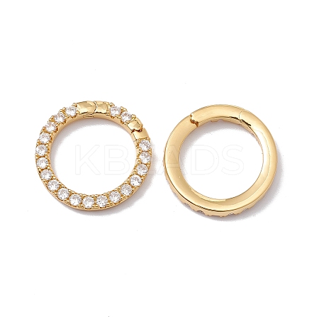 Rack Plating Brass Micro Pave Clear Cubic Zirconia Spring Gate Ring X-ZIRC-C040-25G-1